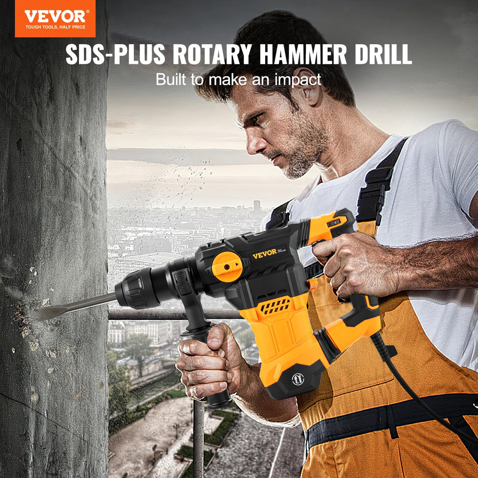 VEVOR 1500W Rotary Hammer Drill Max Drilling 32mm 4 Modes SDS-Plus Corded Demolition Chipping Metal Concrete Breaker Jackhammer