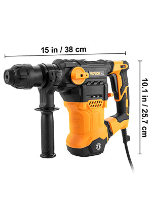 VEVOR 1500W Rotary Hammer Drill Max Drilling 32mm 4 Modes SDS-Plus Corded Demolition Chipping Metal Concrete Breaker Jackhammer