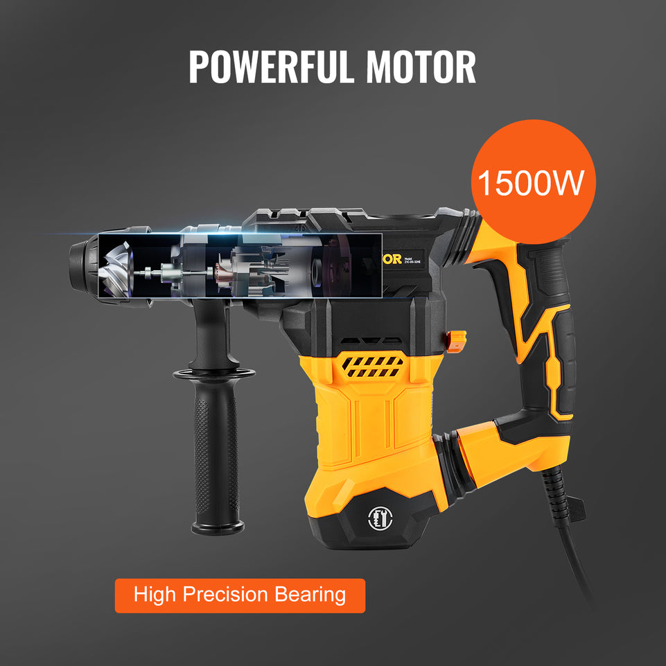 VEVOR 1500W Rotary Hammer Drill Max Drilling 32mm 4 Modes SDS-Plus Corded Demolition Chipping Metal Concrete Breaker Jackhammer