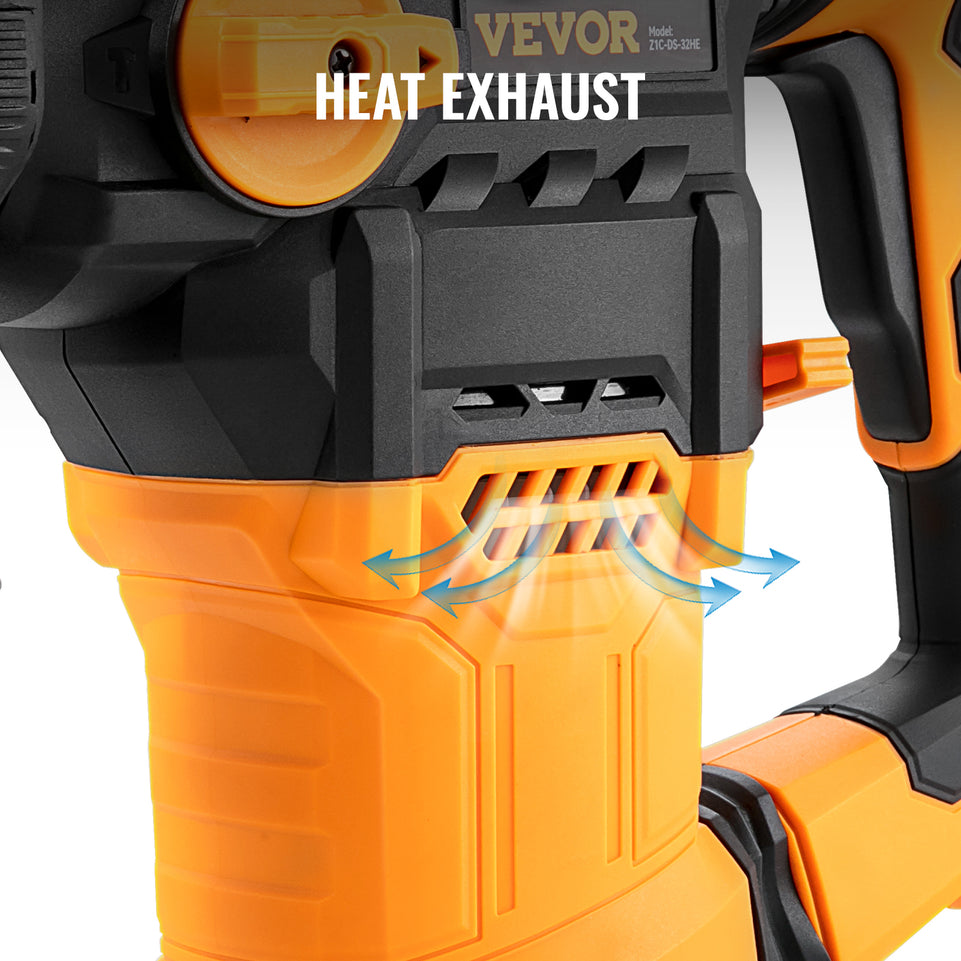 VEVOR 1500W Rotary Hammer Drill Max Drilling 32mm 4 Modes SDS-Plus Corded Demolition Chipping Metal Concrete Breaker Jackhammer
