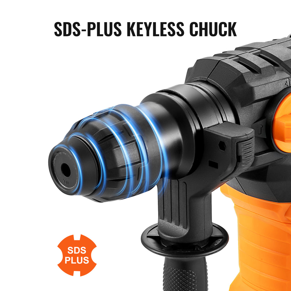 VEVOR 1500W Rotary Hammer Drill Max Drilling 32mm 4 Modes SDS-Plus Corded Demolition Chipping Metal Concrete Breaker Jackhammer