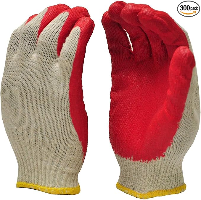 300 Pairs Red Palm Latex Dipped Work Gloves - Cotton Polyester Shell Safety Protection Gloves - Nitrile Coated - Made in Korea