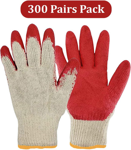 300 Pairs Red Palm Latex Dipped Work Gloves - Cotton Polyester Shell Safety Protection Gloves - Nitrile Coated - Made in Korea