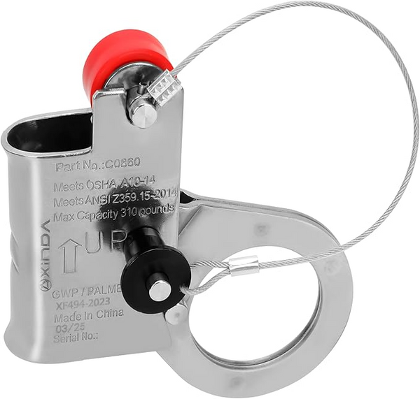 Fall Protection Automatic Energy Absorbing Rope Grab, for RK VF505, Used with 5/8” - 3/4” Lifeline Rope, Automatic Lock System, with Safety Ring, for Construction, Comply to ANSI/OSHA