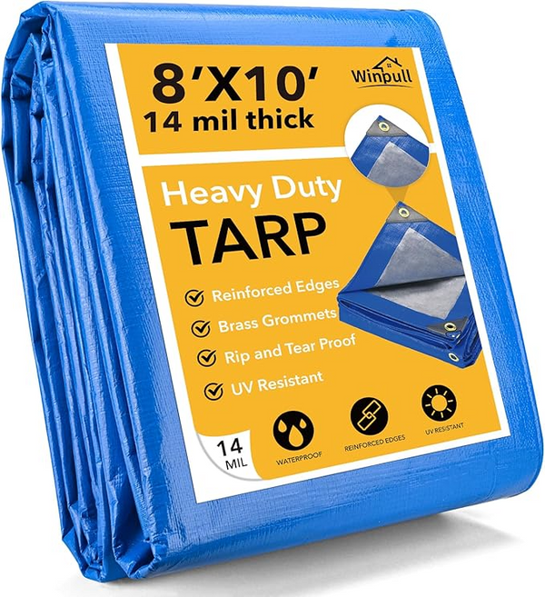 Tarp 10x20 Feet 14 Mil Heavy Duty Waterproof Tarp, Large Multipurpose Cover with Brass Grommets and Reinforced Edges, UV Resistant Thick Poly Tarps for Outdoor Camping Tent Pool Car, Blue