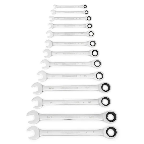 13 Piece 72-Tooth 12 Point Ratcheting Combination SAE Wrench Set