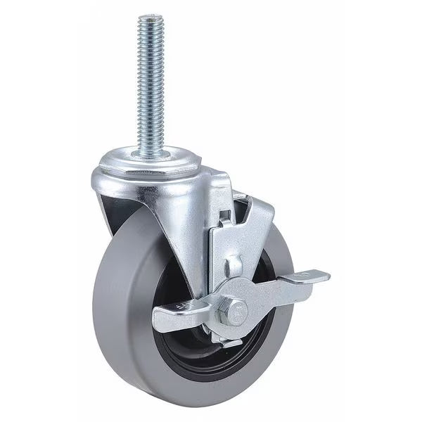 4 in. Wheel Dia, NSF-Listed Sanitary Threaded Stem Caster, Swivel with Brake, 350 lbs.