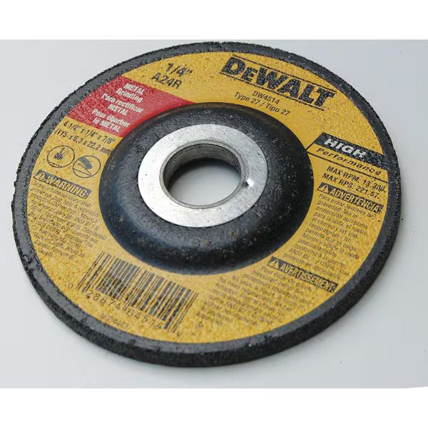 Depressed Center Grinding Wheel, Type 27, 4 1/2 in x 1/4 in x 7/8 in, Aluminum Oxide, 24 Grit