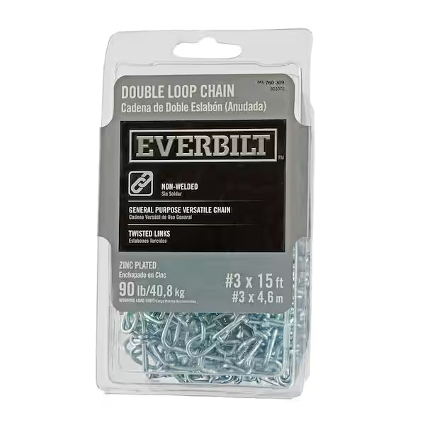 #3 x 15 ft. Zinc Plated Steel Double Loop Chain