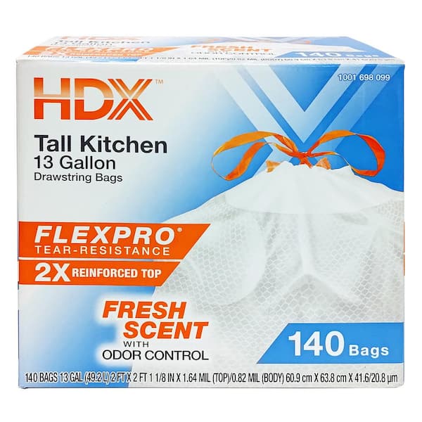 13 Gallon Reinforced Top Drawstring Fresh Scented Tall Kitchen Trash Bags with 20% PCR (200-Count)